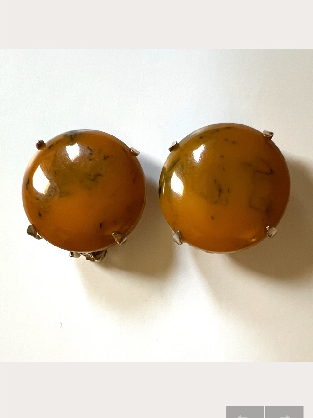 Vintage Hobe Round Circle Butterscotch Bakelite Clip on Earrings Signed